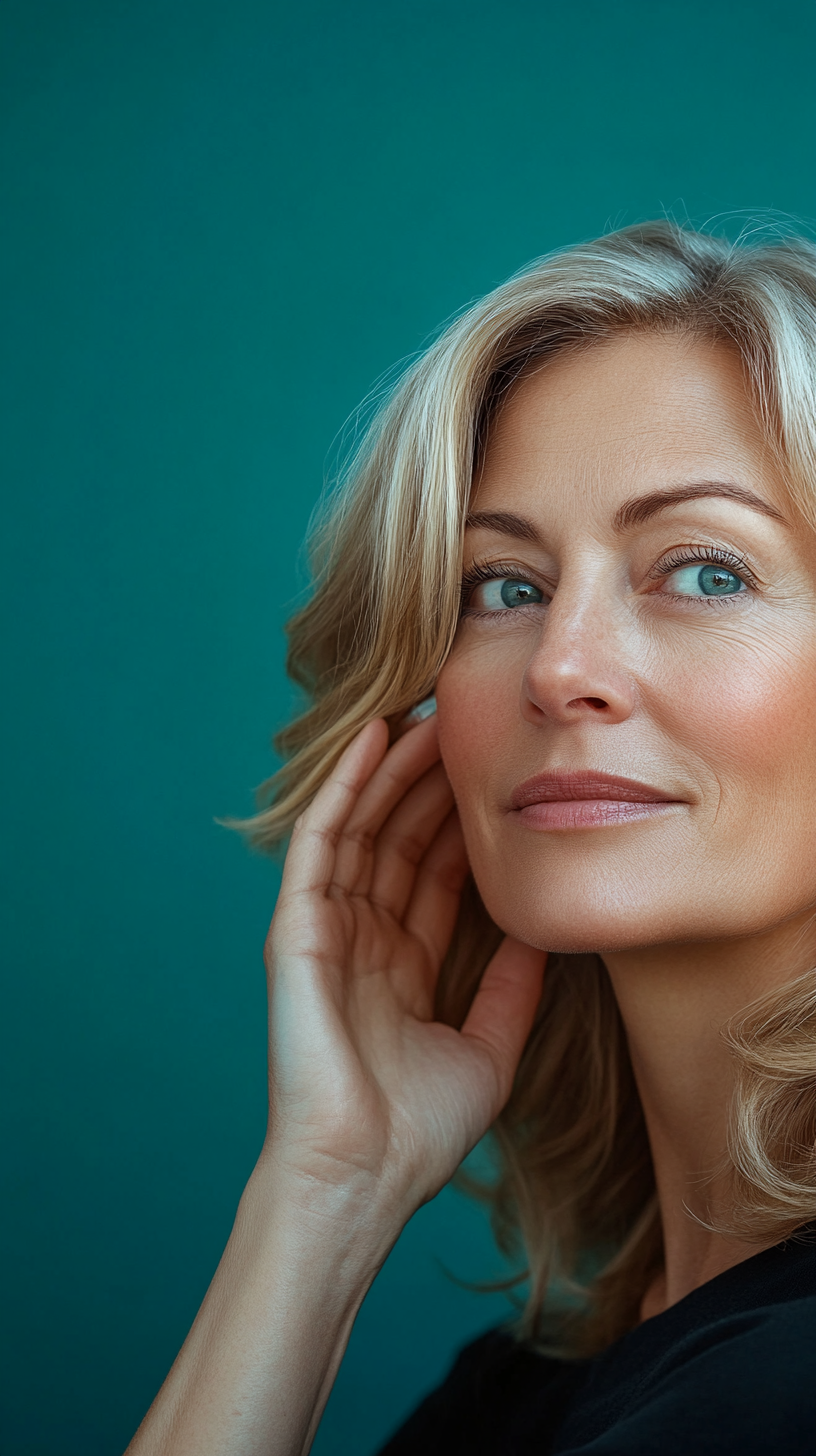 blonde woman skincare model